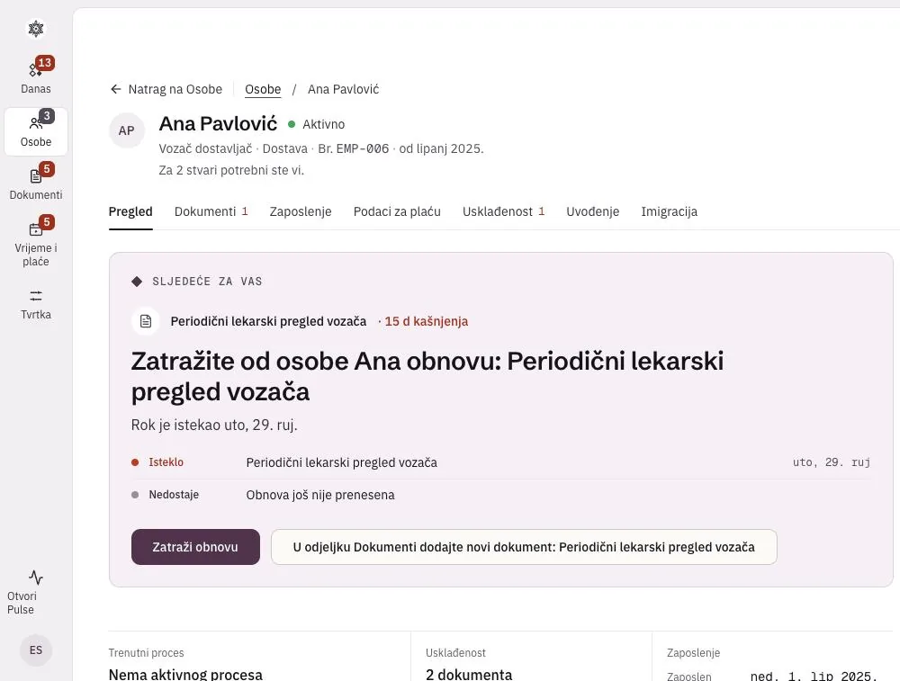 Dosje zaposlenika u Officeu koji traži obnovu isteklog dokumenta