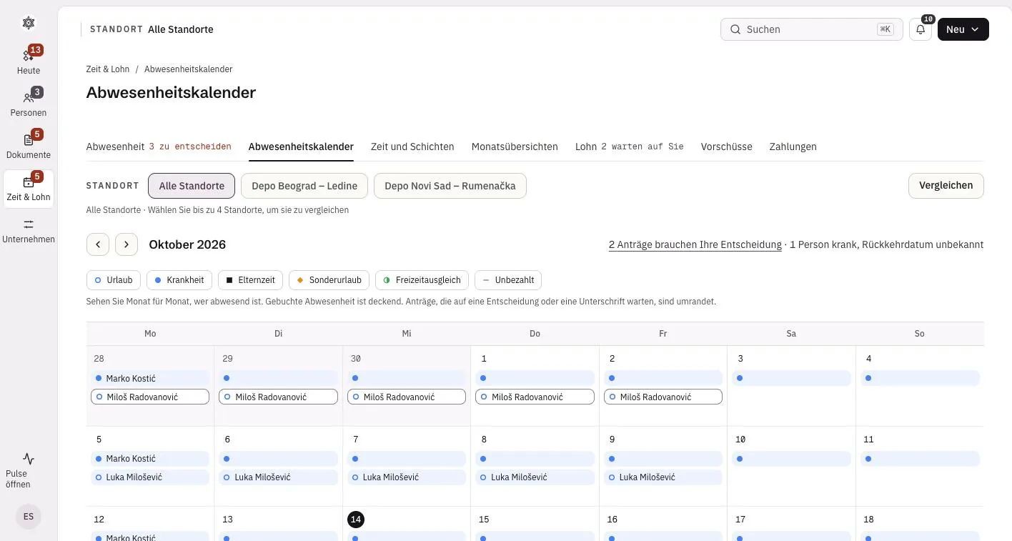 Der Abwesenheitskalender in Office für alle Standorte