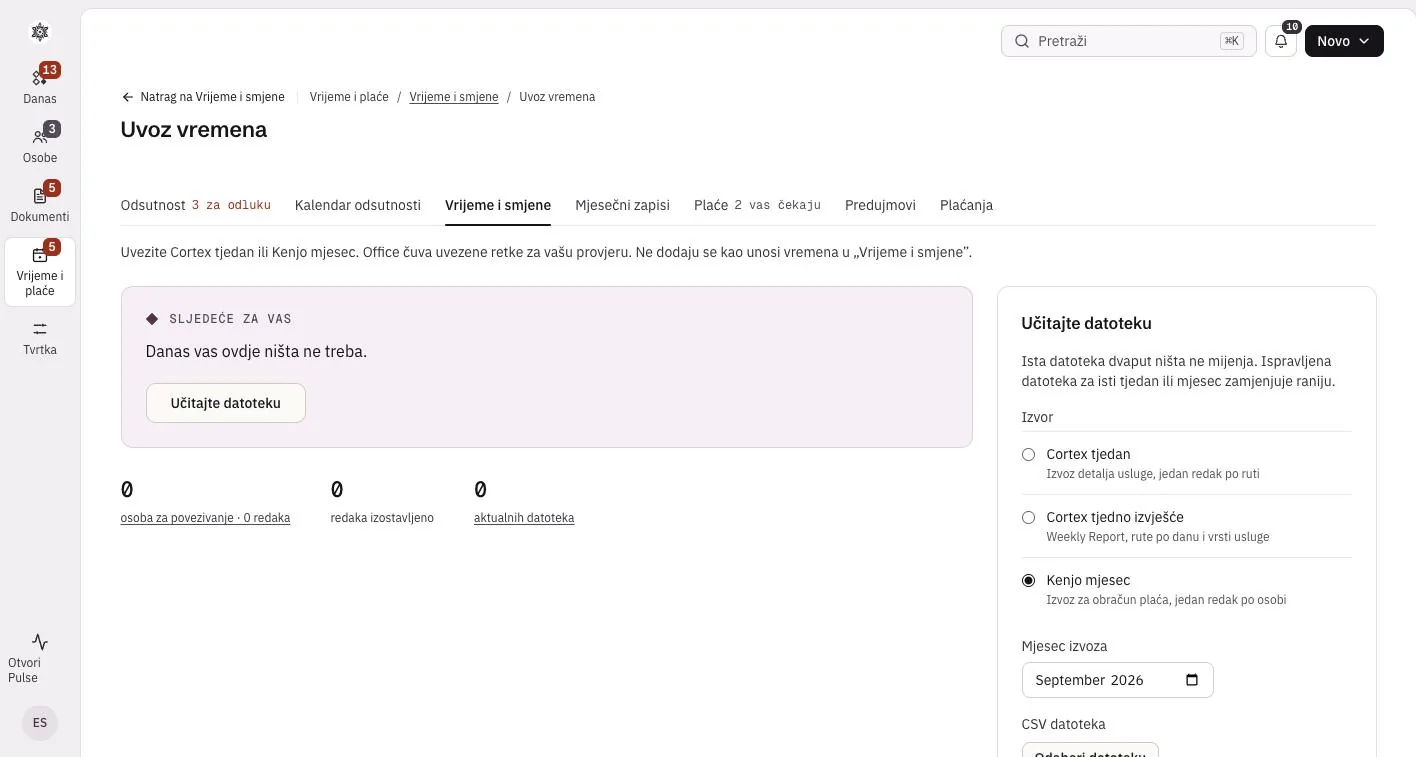 Zaslon za uvoz u Officeu s odabranim Kenjo mjesecom