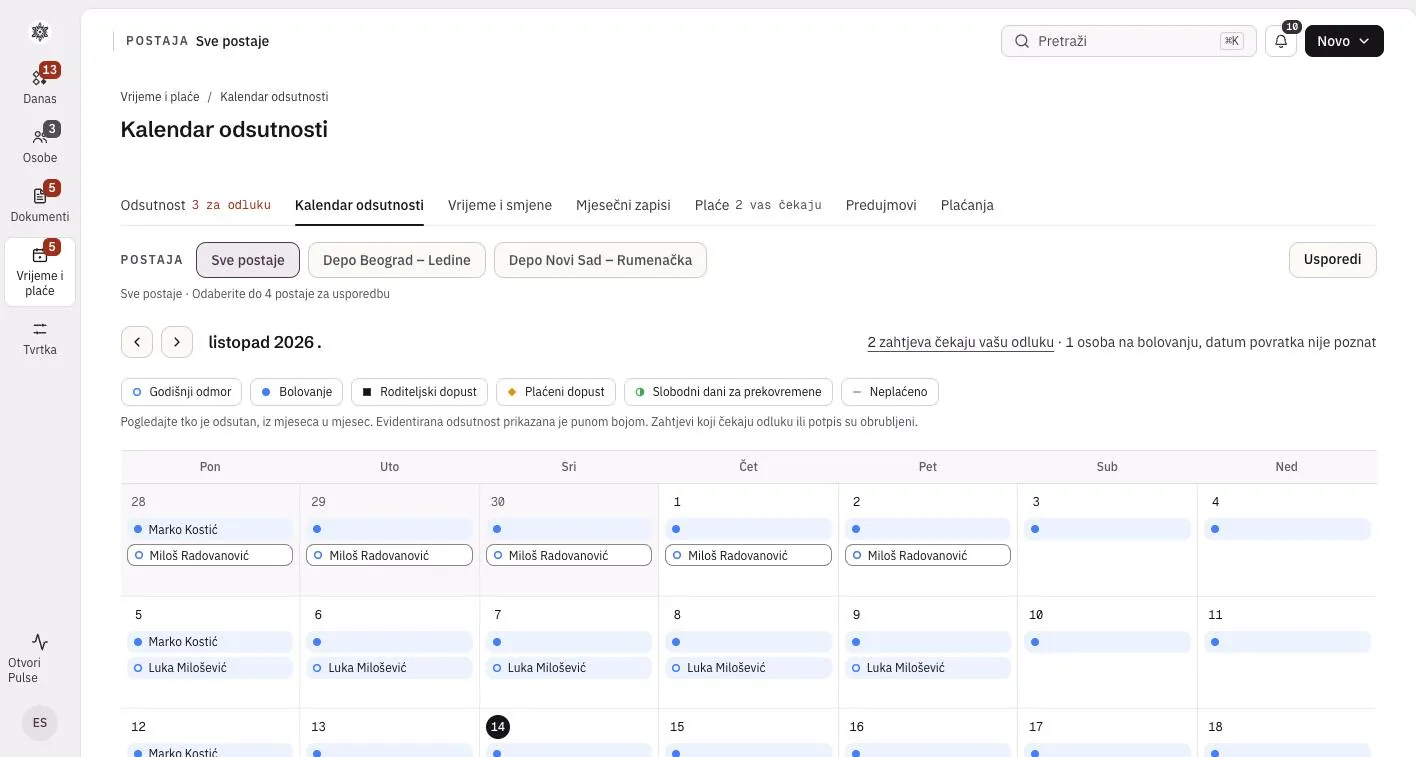 Kalendar odsutnosti u Officeu za sve postaje